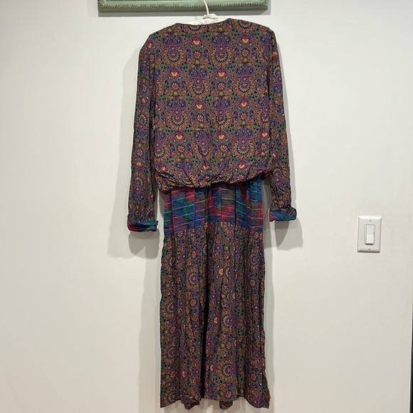 Vintage 80s Mindy Malone Dress Contrasting prints Bloused Top size 14 women maxi - Picture 7 of 7